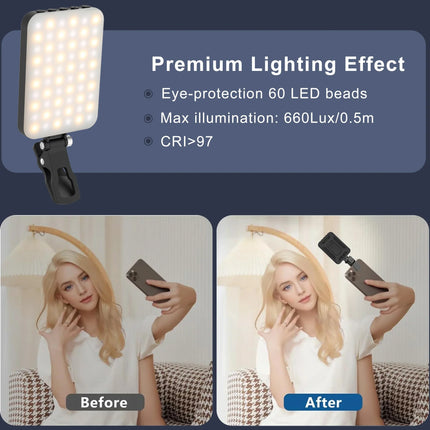 60 LED Video Light Fill Light Rechargeable 2500 Mah Ajusted 3 Light Modes CRI95 Portable Mini Selfie Light 2500-9000K