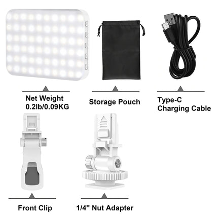 60 LED Video Light Fill Light Rechargeable 2500 Mah Ajusted 3 Light Modes CRI95 Portable Mini Selfie Light 2500-9000K
