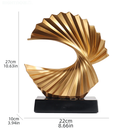 Golden Wave Resin Craft Sculpture - Abstract Art Home Decor Figurine, Bedroom, Living Room, and Study Desktop Decorations