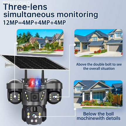 Solar Camera 4G Sim Outdoor Surveillance Wifi 3-Lens 3-Picture Color Night Vision PIR Security IP66 CCTV Wireless IP Cameras