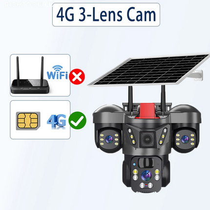 Solar Camera 4G Sim Outdoor Surveillance Wifi 3-Lens 3-Picture Color Night Vision PIR Security IP66 CCTV Wireless IP Cameras