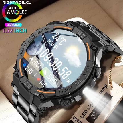 Smartwatch Military Men 360*360 HD Screen Flashlight Health Monitoring Waterproof Heart Rate BT Call Smart Watch for Android IOS