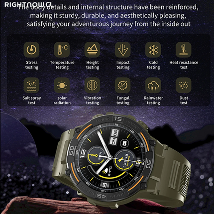 Smartwatch Military Men 360*360 HD Screen Flashlight Health Monitoring Waterproof Heart Rate BT Call Smart Watch for Android IOS