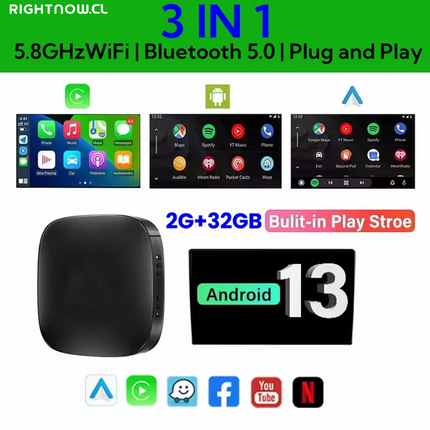 DGG Reviso -> OK <- 2025 Smart Carplay Ai Box Android 13 TV Box Wifi Wireless Android Auto Built-In Play Store for Netflix Youtube OEM Carplay Cars