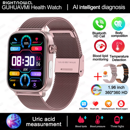 2025 New Al Science Diagnosis Blood Lipids Uric Acid Blood Oxygen Smart Watch Men ECG+PPG Voice Bluetooth Call Health Smartwatch