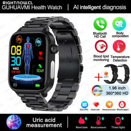 2025 New Al Science Diagnosis Blood Lipids Uric Acid Blood Oxygen Smart Watch Men ECG+PPG Voice Bluetooth Call Health Smartwatch