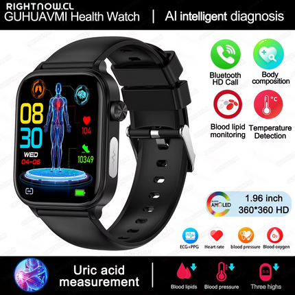 2025 New Al Science Diagnosis Blood Lipids Uric Acid Blood Oxygen Smart Watch Men ECG+PPG Voice Bluetooth Call Health Smartwatch
