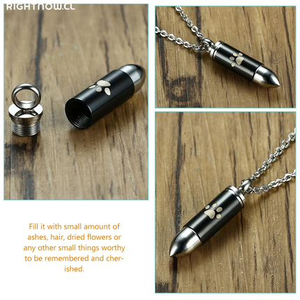 Paw Print Memorial Necklace Ashes Keepsake Titanium Steel Pet Urn Pendant Dog Ashes Cremation Jewelry for Men Pet Urns