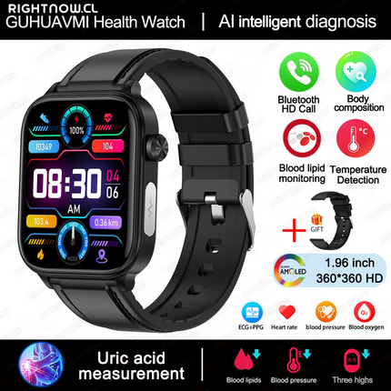 2025 New Al Science Diagnosis Blood Lipids Uric Acid Blood Oxygen Smart Watch Men ECG+PPG Voice Bluetooth Call Health Smartwatch