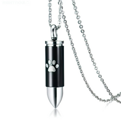 Paw Print Memorial Necklace Ashes Keepsake Titanium Steel Pet Urn Pendant Dog Ashes Cremation Jewelry for Men Pet Urns