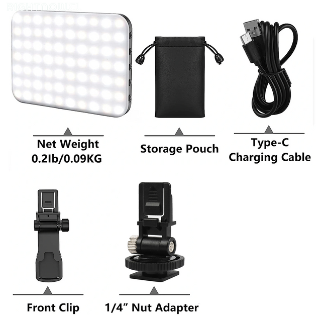 60 LED Video Light Fill Light Rechargeable 2500 Mah Ajusted 3 Light Modes CRI95 Portable Mini Selfie Light 2500-9000K