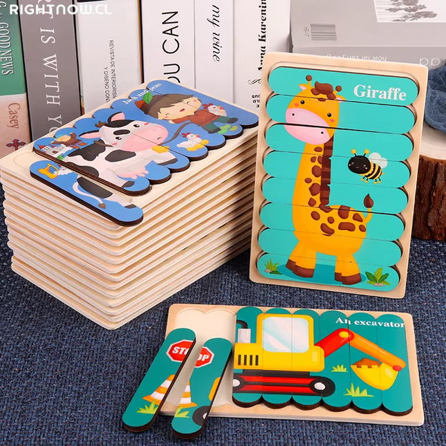 Puzzle Montesori de Madera 3D doble cara