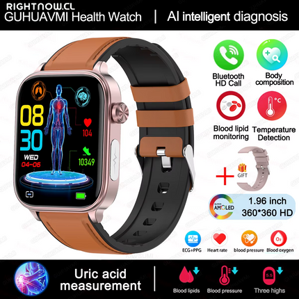 2025 New Al Science Diagnosis Blood Lipids Uric Acid Blood Oxygen Smart Watch Men ECG+PPG Voice Bluetooth Call Health Smartwatch