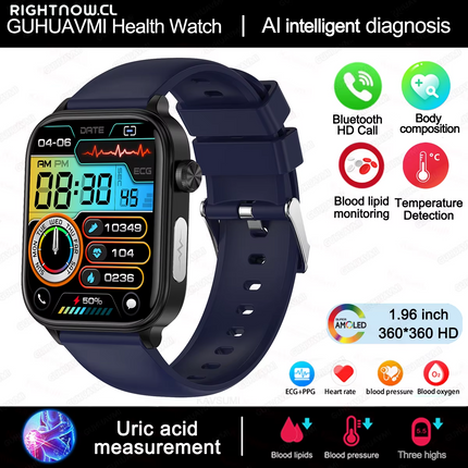 2025 New Al Science Diagnosis Blood Lipids Uric Acid Blood Oxygen Smart Watch Men ECG+PPG Voice Bluetooth Call Health Smartwatch