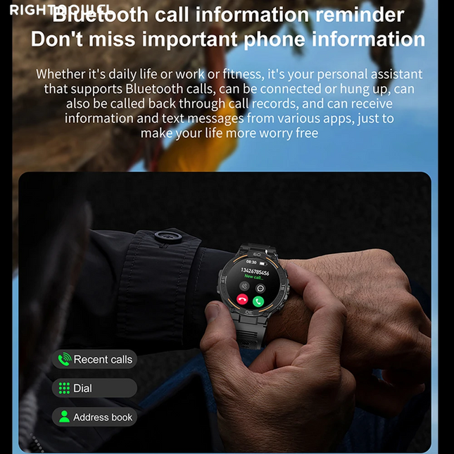 Smartwatch Military Men 360*360 HD Screen Flashlight Health Monitoring Waterproof Heart Rate BT Call Smart Watch for Android IOS