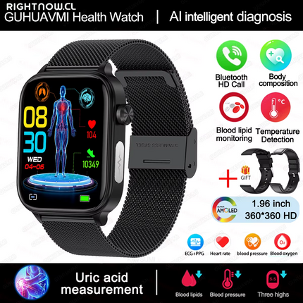 2025 New Al Science Diagnosis Blood Lipids Uric Acid Blood Oxygen Smart Watch Men ECG+PPG Voice Bluetooth Call Health Smartwatch