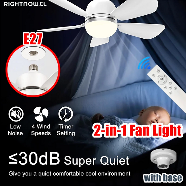 16 Inch 2-In-1 Ceiling Fan with Light Remote Control Fan Lights Dimmable E27 Socket Bedroom Living Room Kitchen Office Bathroom