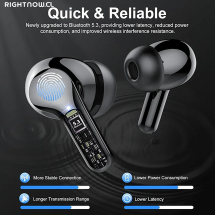 Wireless Earbuds BT5.3 Headphones Hifi Stereo Earbuds with ENC Noise Cancelling Mic 48H LED Display IP7 Waterproof Earphones
