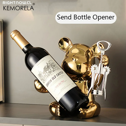 Creative Wine Rack with Bottle Opener Ceramic Cartoon Ornaments Home Ornaments Cute Storage Rack Home Kitchen Bar Decoration