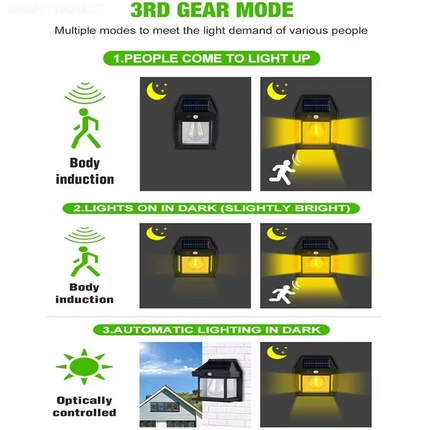 Solar-Powered Waterproof Outdoor Wall Light with Motion Sensor Tungsten Filament Garden Yard Decoration LED Lamp 3 Modes 1-4Pcs