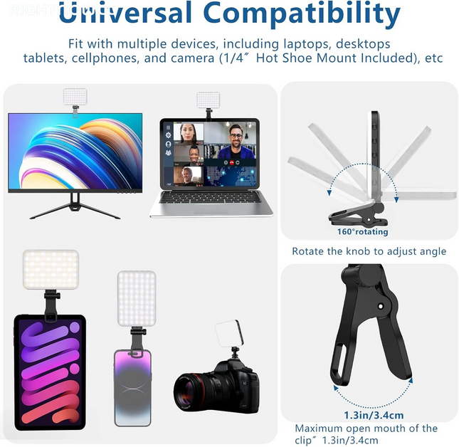 60 LED Video Light Fill Light Rechargeable 2500 Mah Ajusted 3 Light Modes CRI95 Portable Mini Selfie Light 2500-9000K
