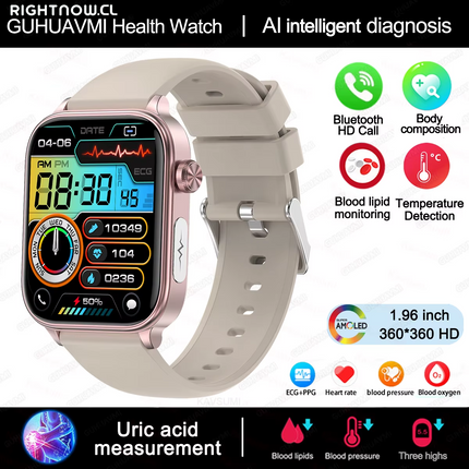 2025 New Al Science Diagnosis Blood Lipids Uric Acid Blood Oxygen Smart Watch Men ECG+PPG Voice Bluetooth Call Health Smartwatch