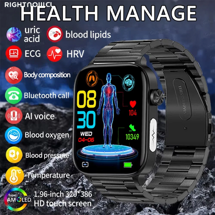 2025 New Al Science Diagnosis Blood Lipids Uric Acid Blood Oxygen Smart Watch Men ECG+PPG Voice Bluetooth Call Health Smartwatch