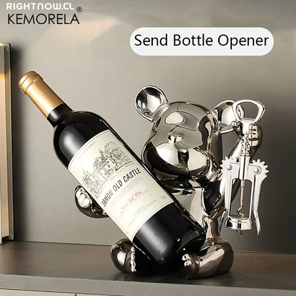 Creative Wine Rack with Bottle Opener Ceramic Cartoon Ornaments Home Ornaments Cute Storage Rack Home Kitchen Bar Decoration