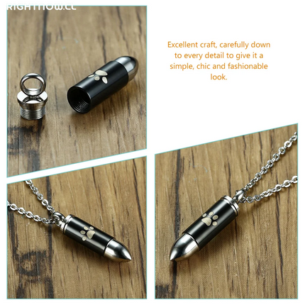 Paw Print Memorial Necklace Ashes Keepsake Titanium Steel Pet Urn Pendant Dog Ashes Cremation Jewelry for Men Pet Urns