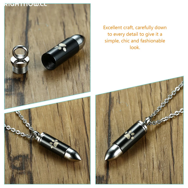 Paw Print Memorial Necklace Ashes Keepsake Titanium Steel Pet Urn Pendant Dog Ashes Cremation Jewelry for Men Pet Urns