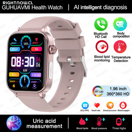 2025 New Al Science Diagnosis Blood Lipids Uric Acid Blood Oxygen Smart Watch Men ECG+PPG Voice Bluetooth Call Health Smartwatch