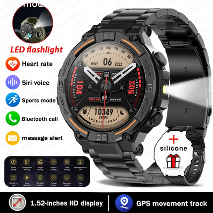 Smartwatch Military Men 360*360 HD Screen Flashlight Health Monitoring Waterproof Heart Rate BT Call Smart Watch for Android IOS