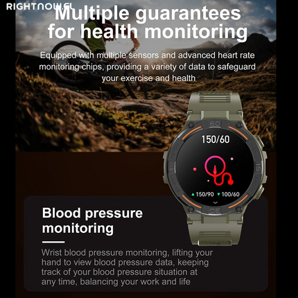 Smartwatch Military Men 360*360 HD Screen Flashlight Health Monitoring Waterproof Heart Rate BT Call Smart Watch for Android IOS