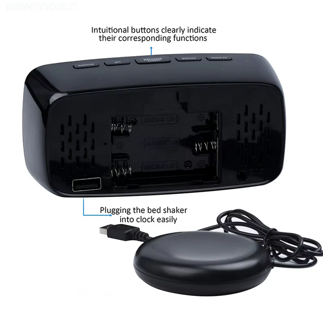 Super Loud Vibrating Alarm Clock with Bed Shaker Multifunctional Dual USB for Heavy Sleeper Deaf Hard of Hearing Snooze